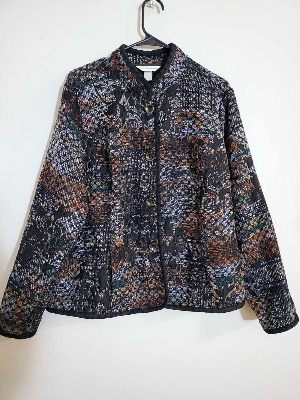 Christopher & Banks Quilted Floral-Print Bomber Jacket in Black, Brown and Green